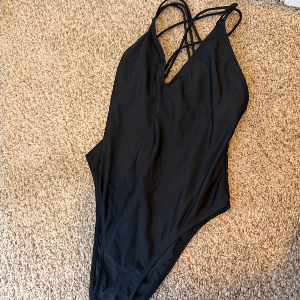Black Strappy One-Piece Swimsuit